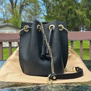 Black Leather Bucket Bag